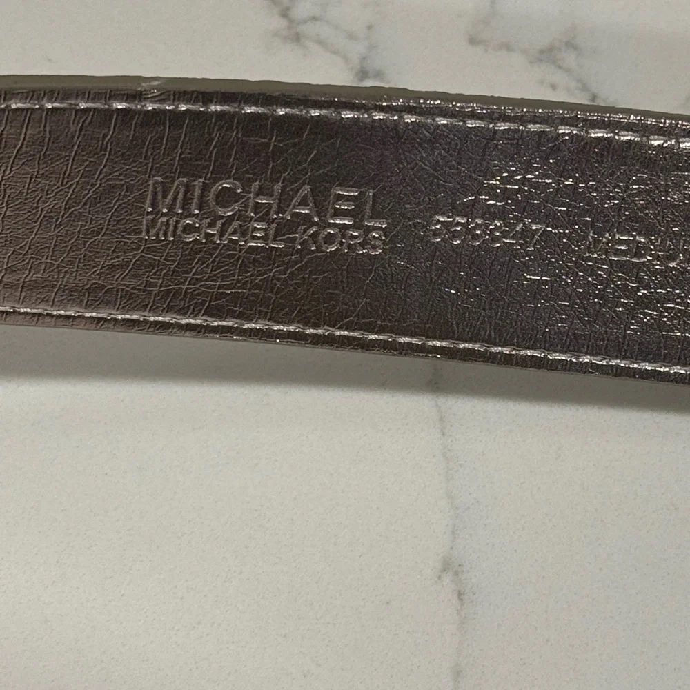Michael Kors Silver Metallic Belt with Classic Large Oval Buckle